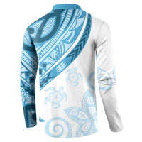 Blue Polynesian Tribal Turtle Floral Pattern Button Sweatshirt