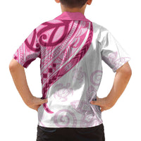 Rose Pink Polynesian Tribal Turtle Floral Pattern Family Matching Off The Shoulder Long Sleeve Dress and Hawaiian Shirt LT05 - Polynesian Pride