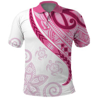 Rose Pink Polynesian Tribal Turtle Floral Pattern Polo Shirt