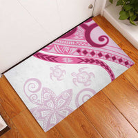 Rose Pink Polynesian Tribal Turtle Floral Pattern Rubber Doormat