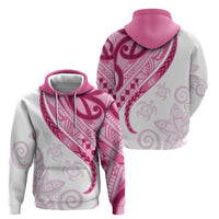 Rose Pink Polynesian Tribal Turtle Floral Pattern Zip Hoodie
