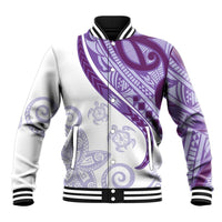 Purple Polynesian Tribal Turtle Floral Pattern Baseball Jacket