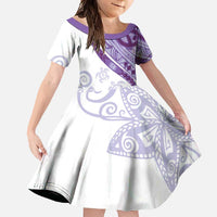 Purple Polynesian Tribal Turtle Floral Pattern Family Matching Tank Maxi Dress and Hawaiian Shirt