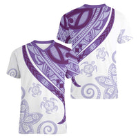 Purple Polynesian Tribal Turtle Floral Pattern Women V-Neck T-Shirt