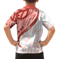 Coral Red Polynesian Tribal Turtle Floral Pattern Family Matching Tank Maxi Dress and Hawaiian Shirt