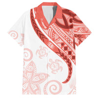 Coral Red Polynesian Tribal Turtle Floral Pattern Family Matching Tank Maxi Dress and Hawaiian Shirt