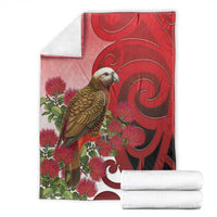 New Zealand Parrot Kaka Blanket Maori Koru With Pohutukawa Flowers - Polynesian Pride