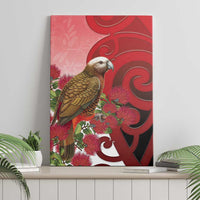 New Zealand Parrot Kaka Canvas Wall Art Maori Koru With Pohutukawa Flowers - Polynesian Pride
