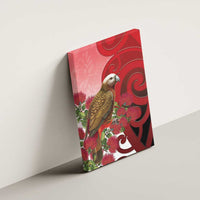 New Zealand Parrot Kaka Canvas Wall Art Maori Koru With Pohutukawa Flowers - Polynesian Pride