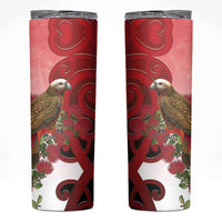 New Zealand Parrot Kaka Skinny Tumbler Maori Koru With Pohutukawa Flowers LT05 Red - Polynesian Pride