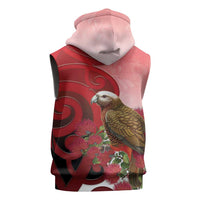 New Zealand Parrot Kaka Sleeveless Zip Hoodie Maori Koru With Pohutukawa Flowers LT05 - Polynesian Pride