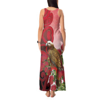 New Zealand Parrot Kaka Tank Maxi Dress Maori Koru With Pohutukawa Flowers LT05 - Polynesian Pride