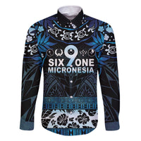 Micronesia FSM 691 Family Matching Off The Shoulder Long Sleeve Dress and Hawaiian Shirt Respect Culture LT05 Dad's Shirt - Long Sleeve Blue - Polynesian Pride