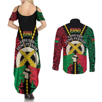 Vanuatu 45th Independence Day Couples Matching Summer Maxi Dress and Long Sleeve Button Shirt Long God Yumi Stanap Wild Boar LT05