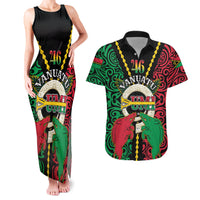Vanuatu 46th Independence Day Couples Matching Tank Maxi Dress and Hawaiian Shirt Long God Yumi Stanap Wild Boar LT05 Black - Polynesian Pride