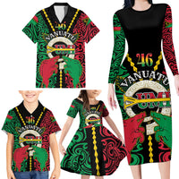 Vanuatu 45th Independence Day Family Matching Long Sleeve Bodycon Dress and Hawaiian Shirt Long God Yumi Stanap Wild Boar LT05 - Polynesian Pride