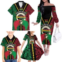 Vanuatu 45th Independence Day Family Matching Off The Shoulder Long Sleeve Dress and Hawaiian Shirt Long God Yumi Stanap Wild Boar LT05 - Polynesian Pride