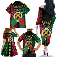 Vanuatu 45th Independence Day Family Matching Off The Shoulder Long Sleeve Dress and Hawaiian Shirt Long God Yumi Stanap Wild Boar LT05 - Polynesian Pride
