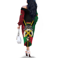 Vanuatu 45th Independence Day Family Matching Off The Shoulder Long Sleeve Dress and Hawaiian Shirt Long God Yumi Stanap Wild Boar LT05 - Polynesian Pride