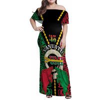 Vanuatu 45th Independence Day Family Matching Off Shoulder Maxi Dress and Hawaiian Shirt Long God Yumi Stanap Wild Boar LT05