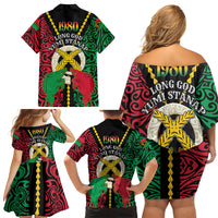 Vanuatu 45th Independence Day Family Matching Off Shoulder Short Dress and Hawaiian Shirt Long God Yumi Stanap Wild Boar LT05 - Polynesian Pride