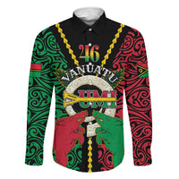 Vanuatu 45th Independence Day Family Matching Off Shoulder Short Dress and Hawaiian Shirt Long God Yumi Stanap Wild Boar LT05 Dad's Shirt - Long Sleeve Black - Polynesian Pride