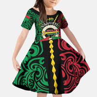Vanuatu 46th Independence Day Family Matching Puletasi and Hawaiian Shirt Long God Yumi Stanap Wild Boar LT05 Daughter's Dress Black - Polynesian Pride