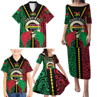 Vanuatu 46th Independence Day Family Matching Puletasi and Hawaiian Shirt Long God Yumi Stanap Wild Boar LT05 - Polynesian Pride