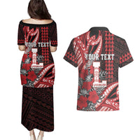 Personalized Hawaii Lahainaluna High School Couples Matching Puletasi and Hawaiian Shirt Tribal Tattoo With Hibiscus Flowers LT05 - Polynesian Pride