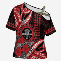 Personalized Hawaii Lahainaluna High School Cross Shoulder Shirt Tribal Tattoo With Hibiscus Flowers