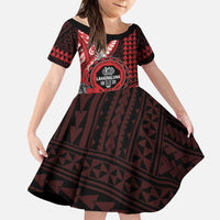 Personalized Hawaii Lahainaluna High School Family Matching Off Shoulder Maxi Dress and Hawaiian Shirt Tribal Tattoo With Hibiscus Flowers LT05 Daughter's Dress Red - Polynesian Pride