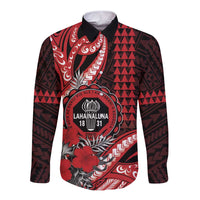 Personalized Hawaii Lahainaluna High School Long Sleeve Button Shirt Tribal Tattoo With Hibiscus Flowers