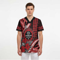 Personalized Hawaii Lahainaluna High School Scrub Top Tribal Tattoo With Hibiscus Flowers