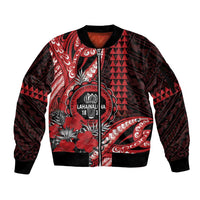 Personalized Hawaii Lahainaluna High School Sleeve Zip Bomber Jacket Tribal Tattoo With Hibiscus Flowers