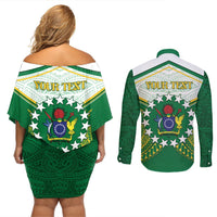 Personalised Cook Islands Ra o te Ui Ariki Couples Matching Off Shoulder Short Dress and Long Sleeve Button Shirt Polynesian Pattern LT05 - Polynesian Pride