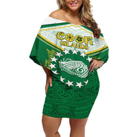 Personalised Cook Islands Ra o te Ui Ariki Off Shoulder Short Dress Polynesian Pattern LT05 Women Green - Polynesian Pride