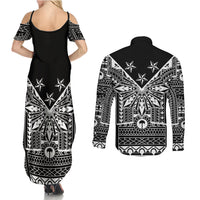 Black Philippines Sun Star Couples Matching Summer Maxi Dress and Long Sleeve Button Shirt Igorot Tribal Inspiration