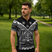 Black Philippines Sun Star Zipper Polo Shirt Igorot Tribal Inspiration