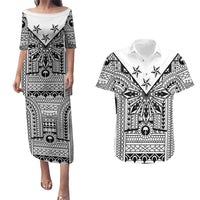 White Philippines Sun Star Couples Matching Puletasi and Hawaiian Shirt Igorot Tribal Inspiration