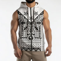White Philippines Sun Star Sleeveless Zip Hoodie Igorot Tribal Inspiration