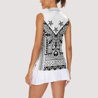 White Philippines Sun Star Women Sleeveless Polo Shirt Igorot Tribal Inspiration