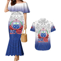 Custom Samoa Rugby 2024 Pacific Couples Matching Mermaid Dress and Hawaiian Shirt Go Manu Samoa LT05 Blue - Polynesian Pride