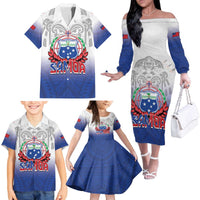 Custom Samoa Rugby 2024 Pacific Family Matching Off The Shoulder Long Sleeve Dress and Hawaiian Shirt Go Manu Samoa