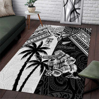 New Zealand And Fiji Rugby 2024 Area Rug Maori Kiwi With Fijian Palm Tree LT05 Black - Polynesian Pride