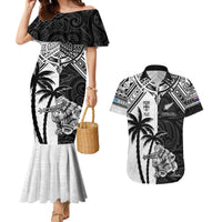 Custom New Zealand And Fiji Rugby 2024 Couples Matching Mermaid Dress and Hawaiian Shirt Maori Kiwi With Fijian Palm Tree LT05 Black - Polynesian Pride