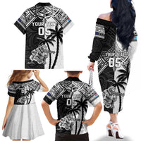 Custom New Zealand And Fiji Rugby 2024 Family Matching Off The Shoulder Long Sleeve Dress and Hawaiian Shirt Maori Kiwi With Fijian Palm Tree LT05 - Polynesian Pride