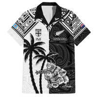 Custom New Zealand And Fiji Rugby 2024 Family Matching Off The Shoulder Long Sleeve Dress and Hawaiian Shirt Maori Kiwi With Fijian Palm Tree LT05 Dad's Shirt - Short Sleeve Black - Polynesian Pride