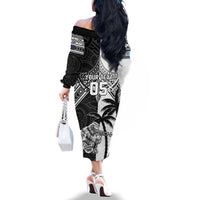 Custom New Zealand And Fiji Rugby 2024 Family Matching Off The Shoulder Long Sleeve Dress and Hawaiian Shirt Maori Kiwi With Fijian Palm Tree LT05 - Polynesian Pride