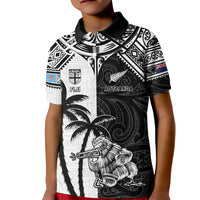 Custom New Zealand And Fiji Rugby 2024 Kid Polo Shirt Maori Kiwi With Fijian Palm Tree LT05 Kid Black - Polynesian Pride
