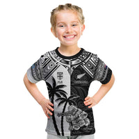 Custom New Zealand And Fiji Rugby 2024 Kid T Shirt Maori Kiwi With Fijian Palm Tree LT05 Black - Polynesian Pride